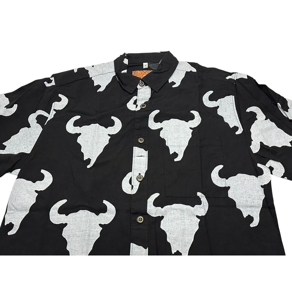 Men's Native American Tradition by Allen Wah Buffalo Head Button Up L/S Shirt M - Picture 2 of 11